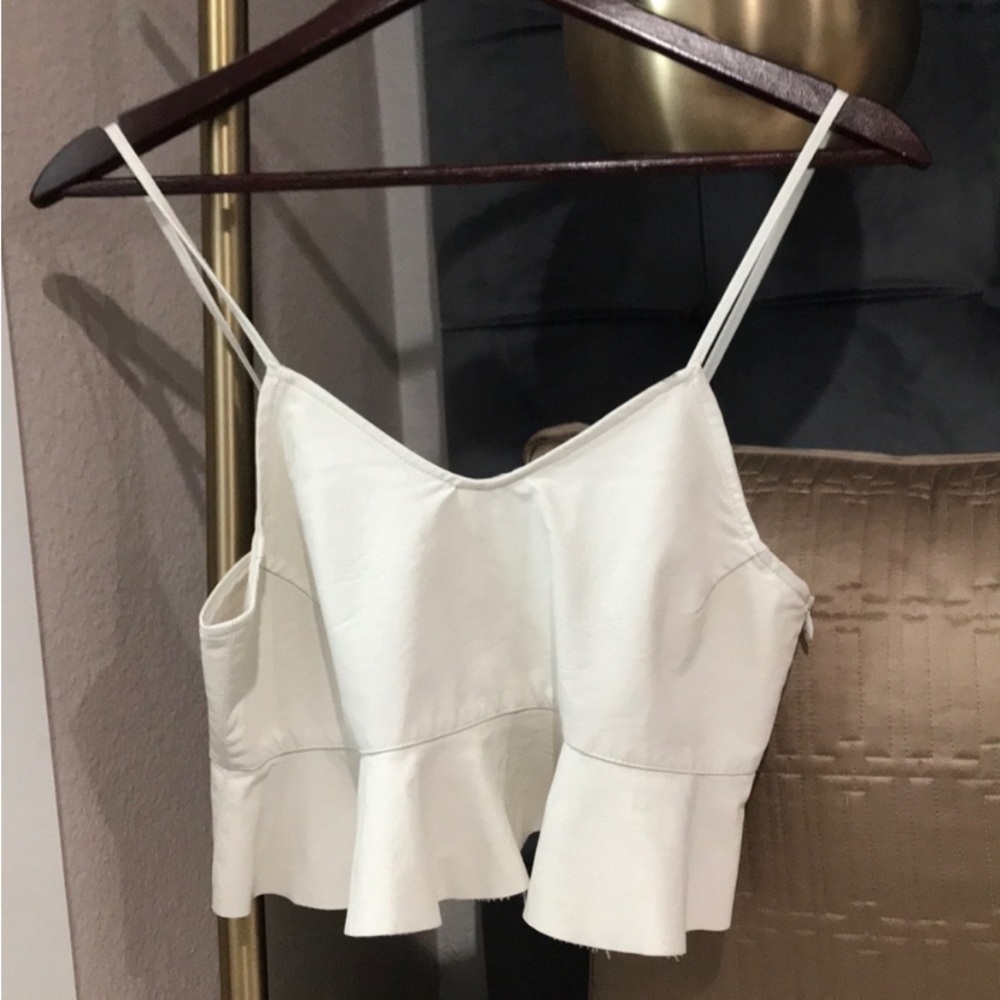 ZARA cream faux leather crop top